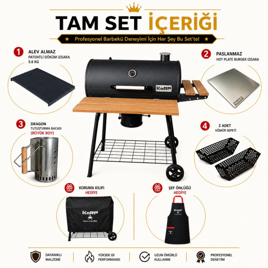 KaRP 75 cm Tam Set Barbekü – Kılıf ve Önlük Hediyeli